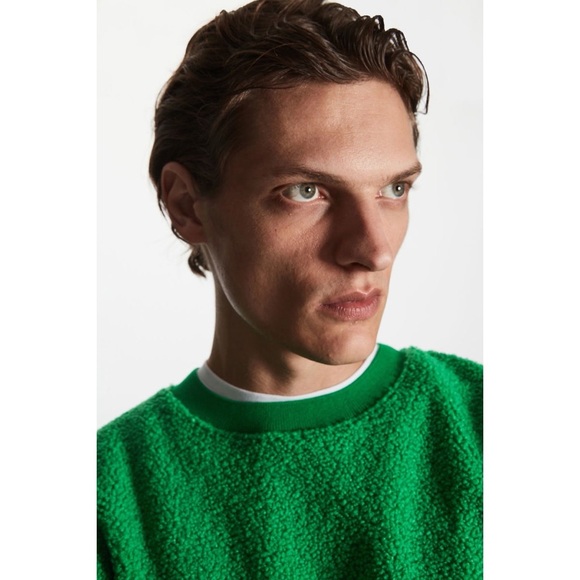 COS Men’s Relaxed Fit Teddy Sweatshirt Size Medium Green Long Sleeve Crew Neck - Picture 3 of 12